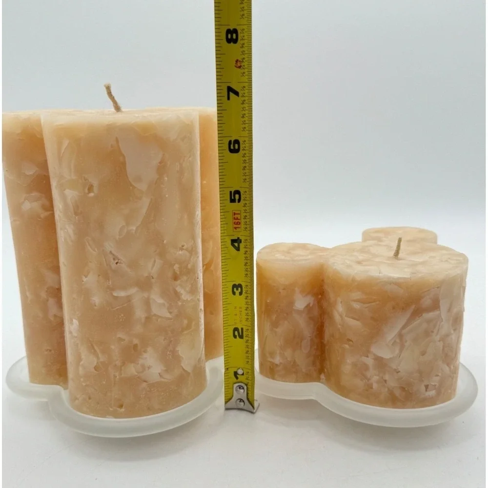 Disney Mickey Mouse Pillar Candle Set 2pc Tan Chunk Wax & 2 Frosted Glass Bases